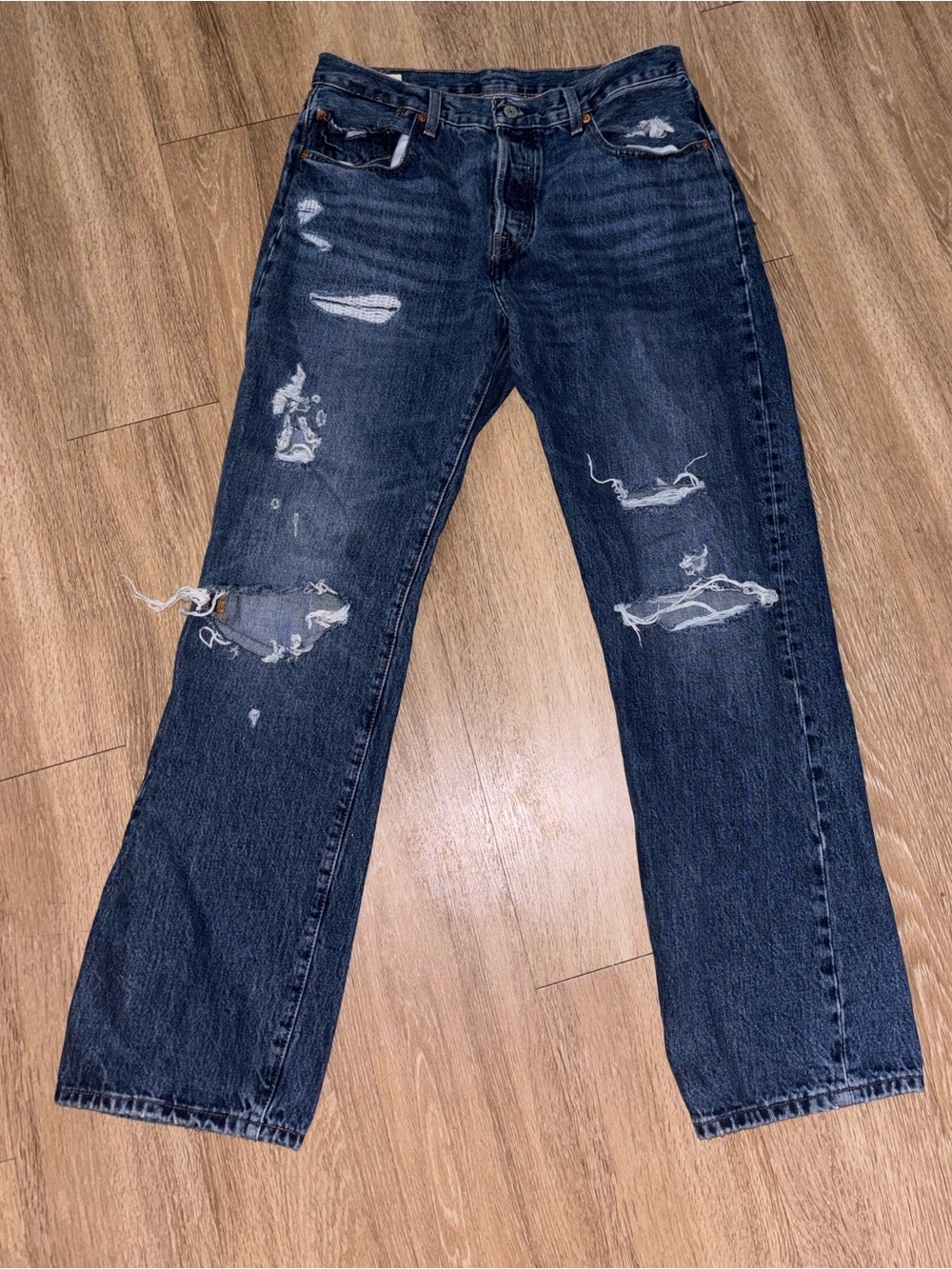 Levi’s 501 Premium Distressed Jeans Womens W30 L32 Dark Wash Straight Leg b93